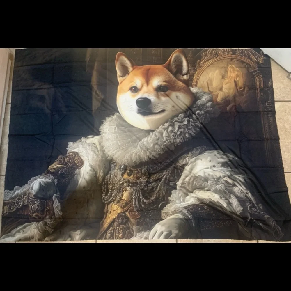 New! Custom pet portrait tapestry featuring a Shiba Inu dog Victorian Style.